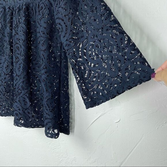 LOFT Dark Blue Lace Crochet 3/4 Sleeve Top XS - Picture 2 of 5